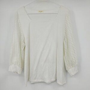 Free Kisses Plus Boho Square Neck White Cutout 3/4 Sleeve Blouse‎ Shirt Top 2X